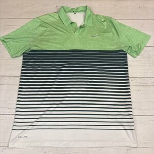 Nike Dri Fit Tiger Woods Collection Polo Shirt Snap Collar Green Large